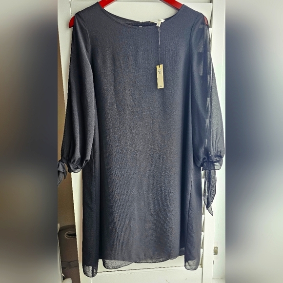 Max Studio Sheer Sleeve Black Dress size S M - Picture 1 of 7